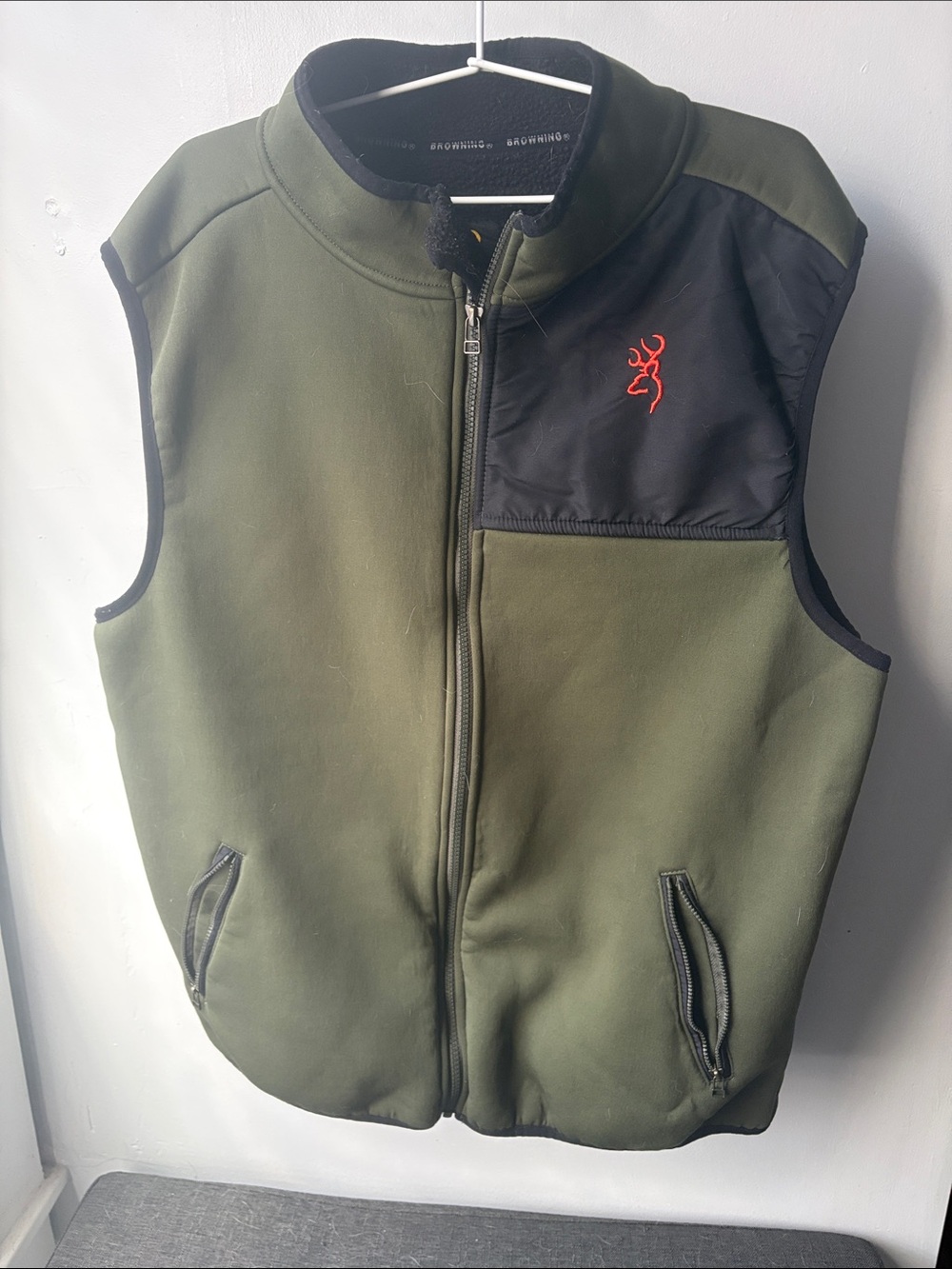 Browning Olive & Black Fleece Vest with Red Logo